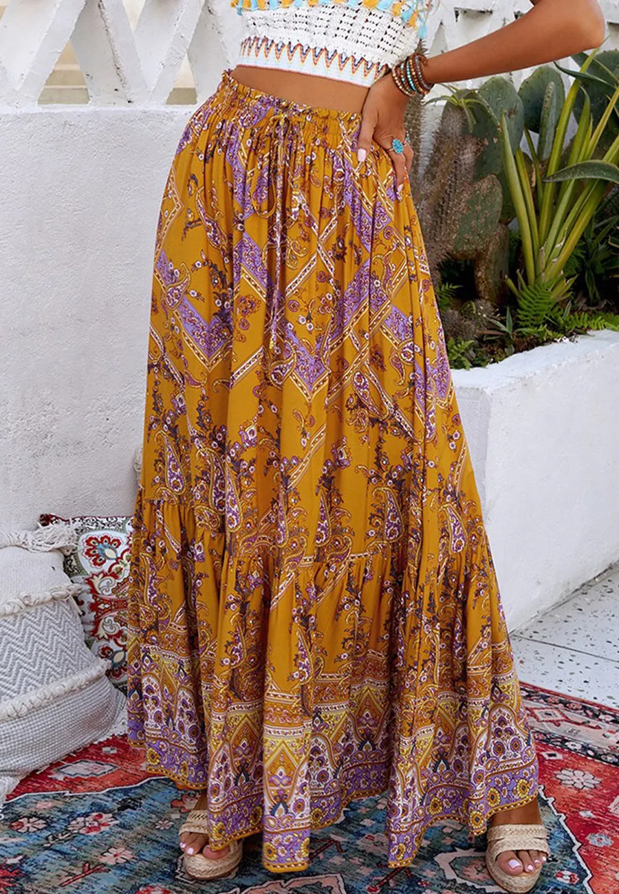 Drawstring Waist Bohemian Maxi Dress