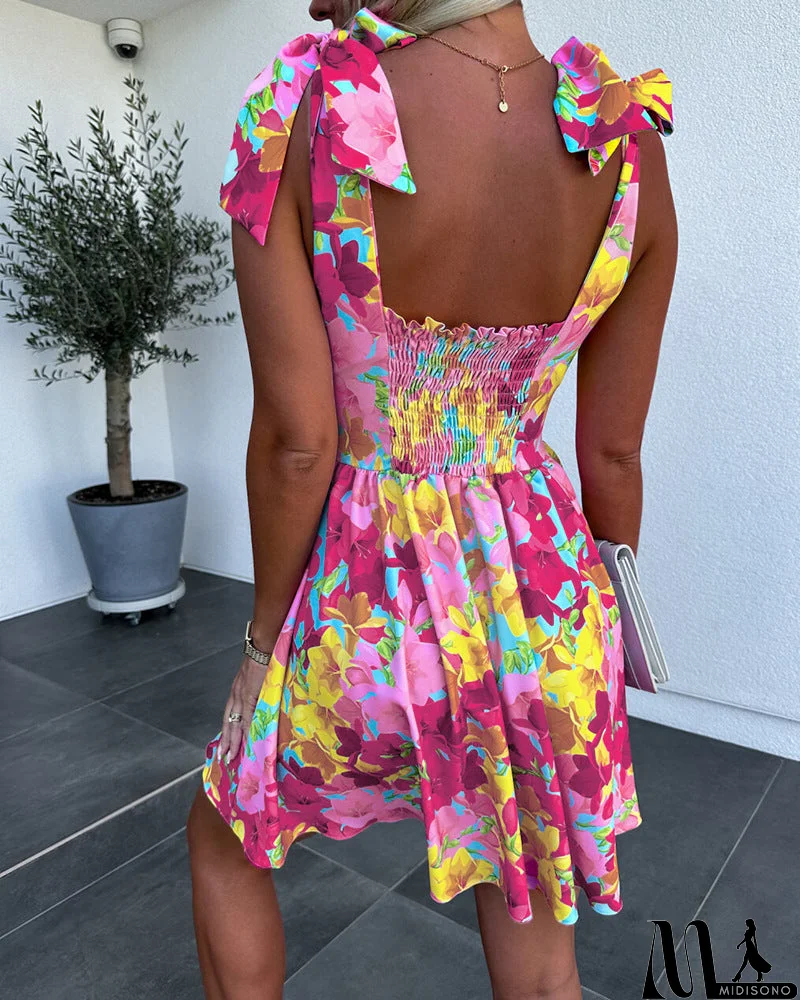 MidiSono - Sexy V-neck Sleeveless Printed Dress