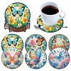 (US Local)6pcs Butterfly DIY Diamond Painting Coasters Kits with Holder for Adult Beginner