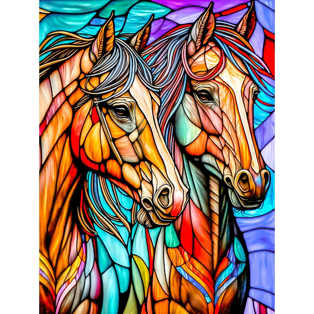 Crystal Art Diamond Painting Canvas Kit - Colored horse - 30 x 30 cm