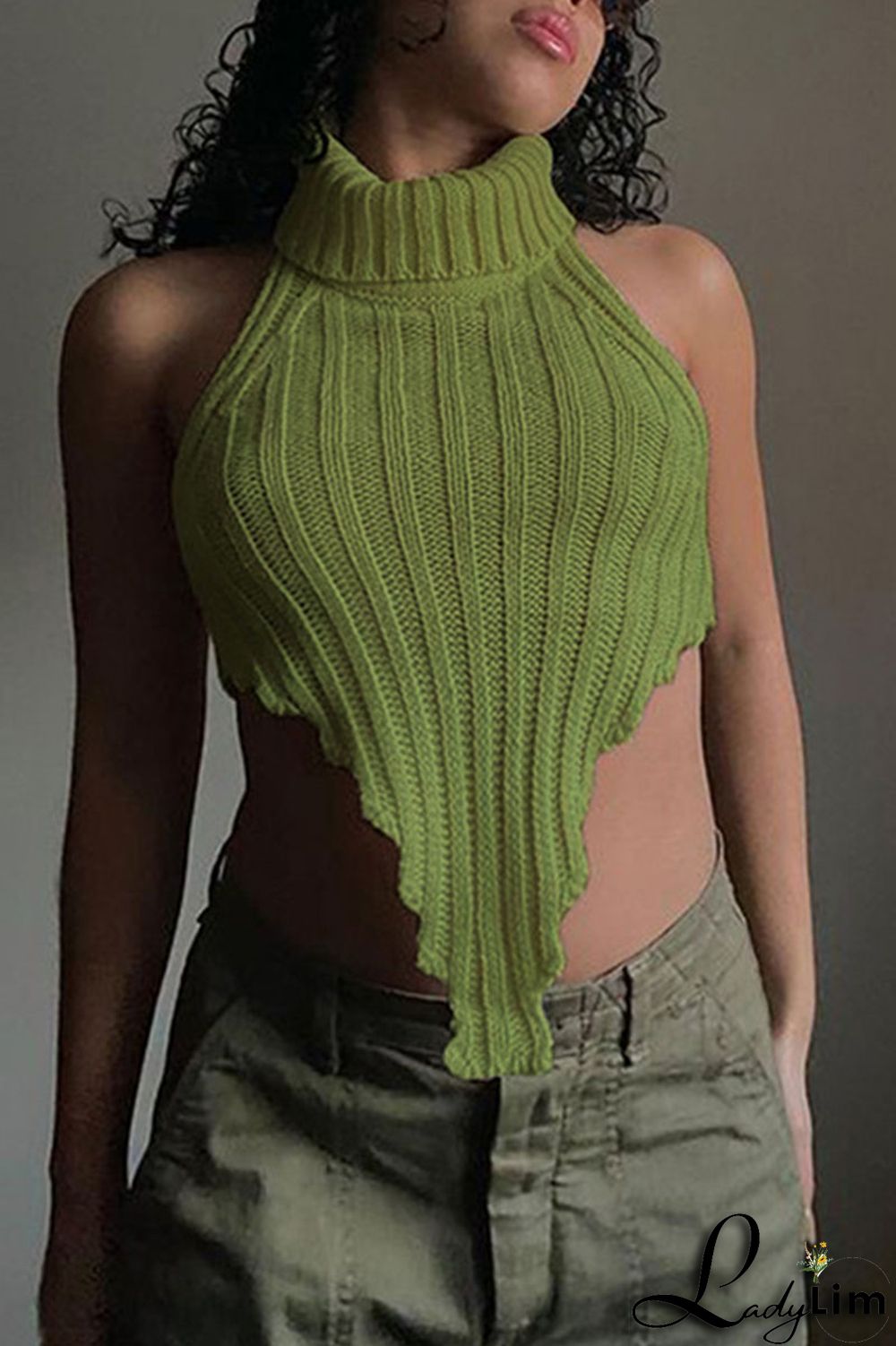 Black Sexy Casual Solid Backless Asymmetrical Turtleneck Tops