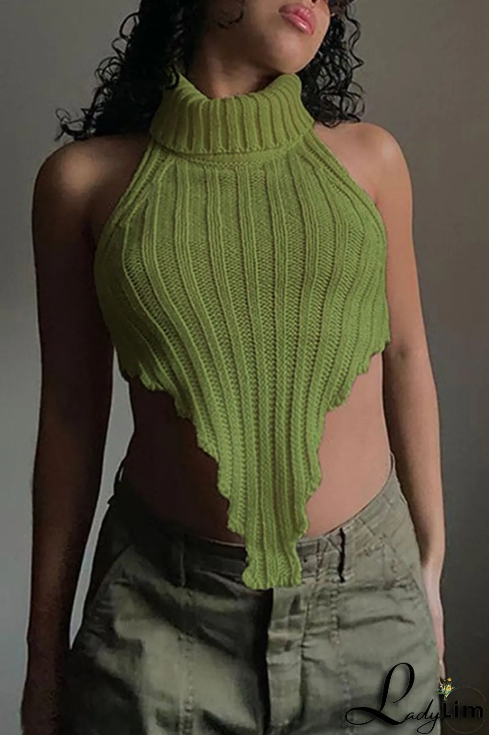 Black Sexy Casual Solid Backless Asymmetrical Turtleneck Tops