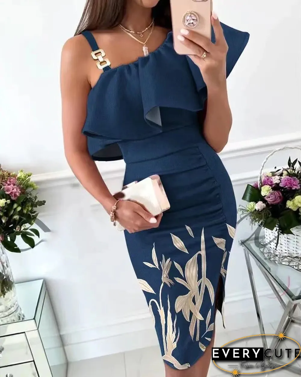 Spring Summer Sexy Womens Sleeveless Split Dress Women Solid Color One Shoulder bodycon