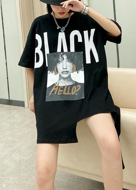 VCSHOES black Letter cotton tunic top o neck Dresses shirt