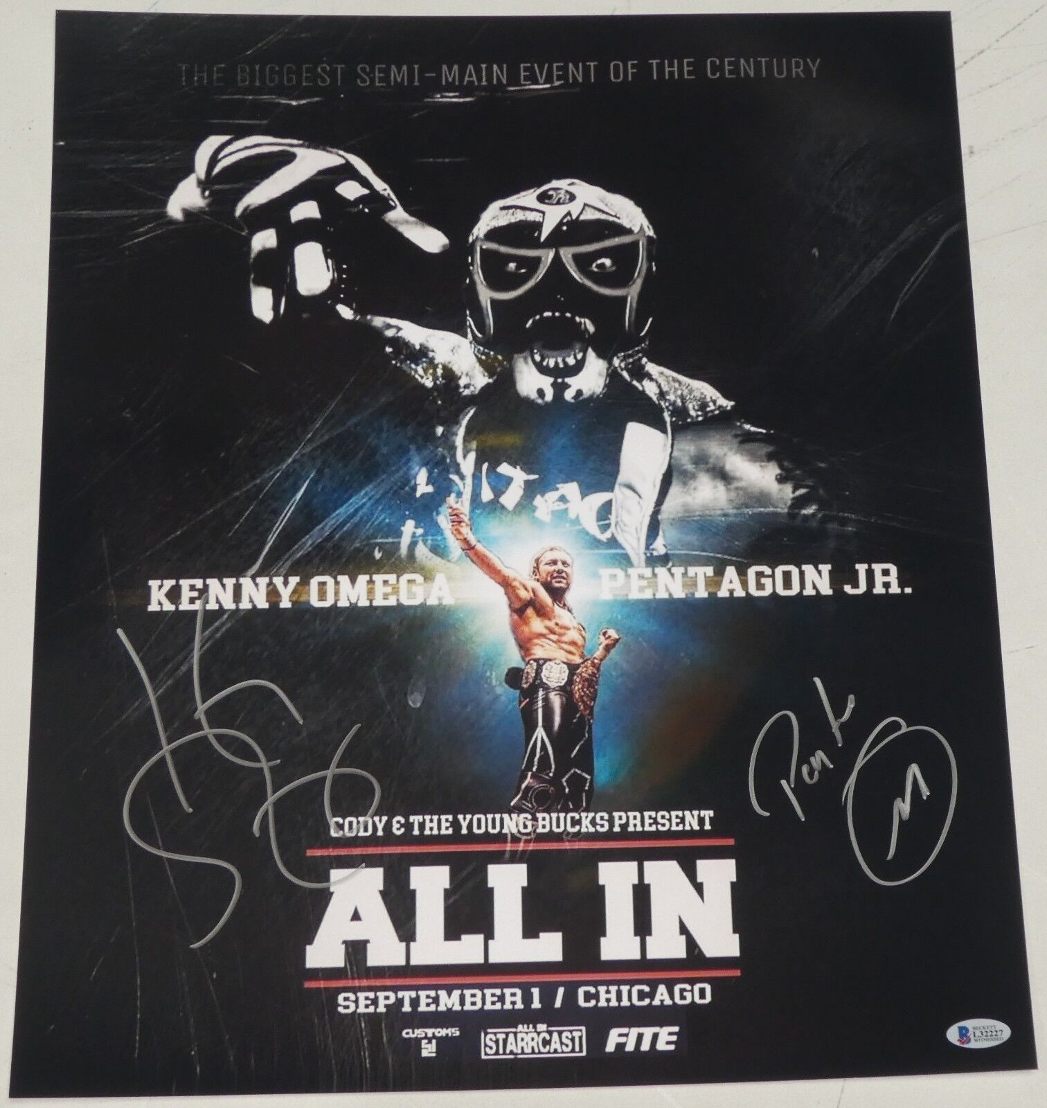 Pentagon Jr & Kenny Omega Signed 16x20 Photo Poster painting BAS New Japan Pro Wrestling All In