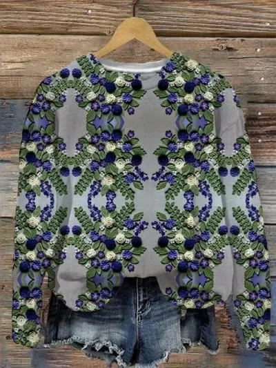 Women's Floral Embroidery Pattern Art Print Sweatshirt
