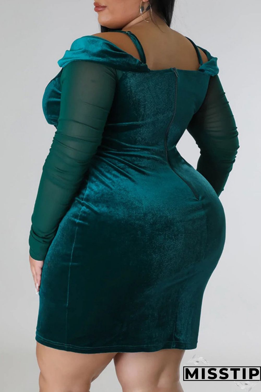 Green Sexy Casual Solid Patchwork Off the Shoulder Long Sleeve Plus Size Dresses