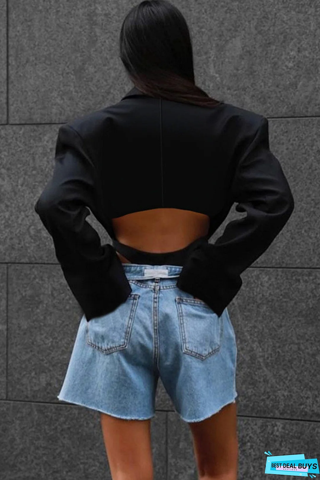 Black Shoulder Pad Suit Tops