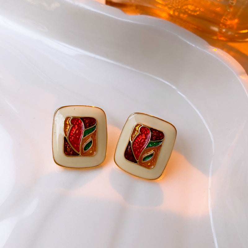 Medieval Flower Geometric Copper Oil Dripping Earrings