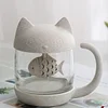 Kitten and fish teacup mug water cup cute and strange glass cup with lid