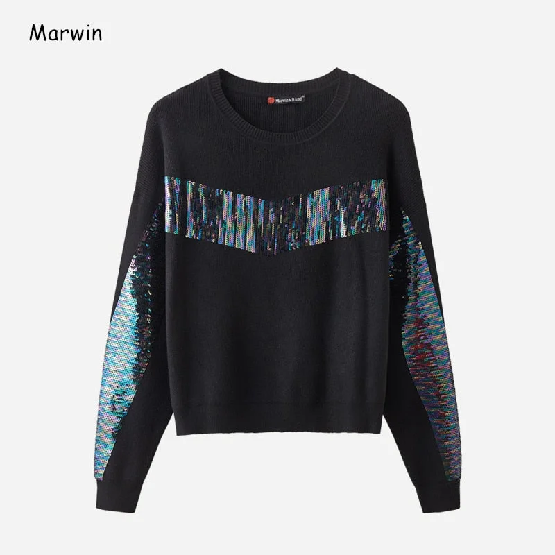 Marwin 2020 New Coming O-Neck Thick High Street Style Sequined Sweaters Wool Warm Soft Female High Quality Winter Sweaters