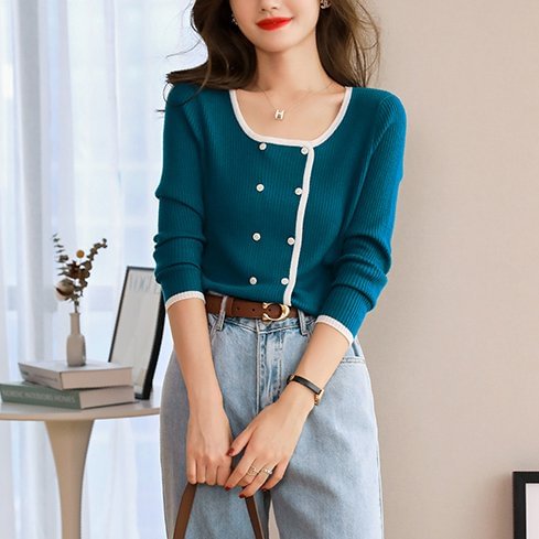 Long Sleeve Simple Knitted Shirts & Tops