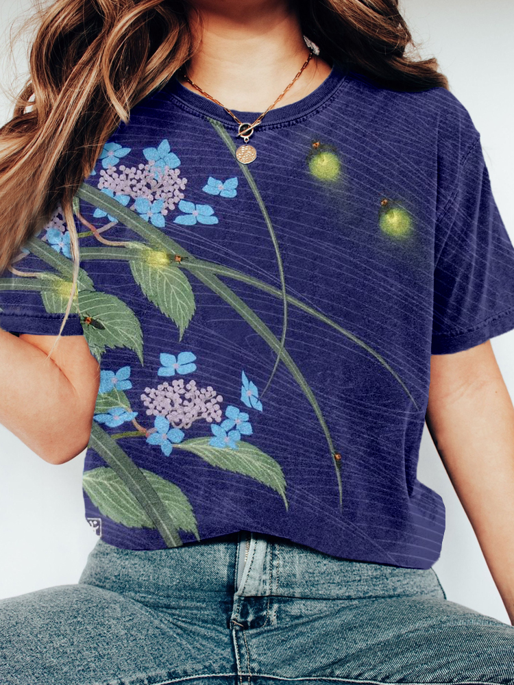 Comstylish Vintage Japanese Art Crew Neck Washed T Shirt