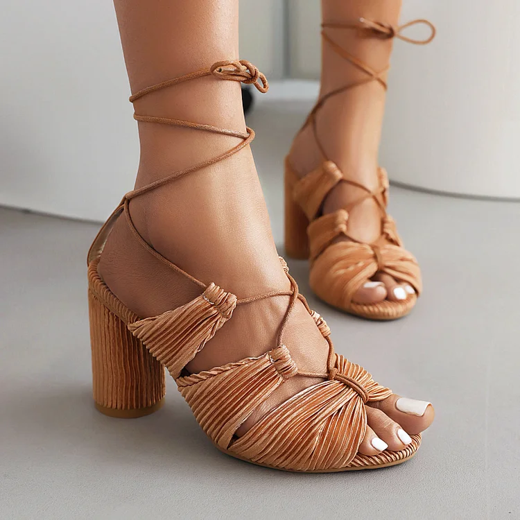 Bow Knot Chunky Heel Wedding Sandals  Stunahome.com