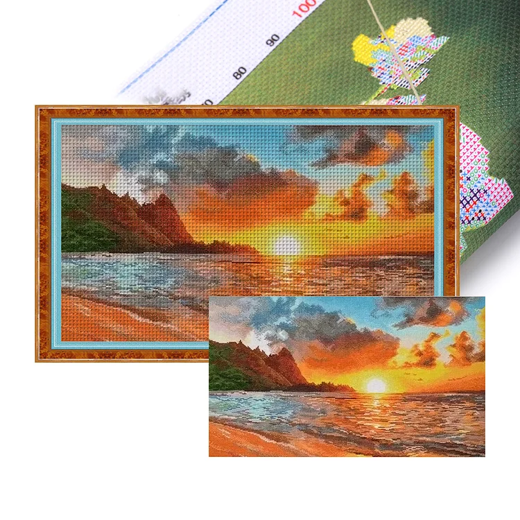 Spring-Sunset At Sea (55*36cm) 16CT Stamped Cross Stitch gbfke