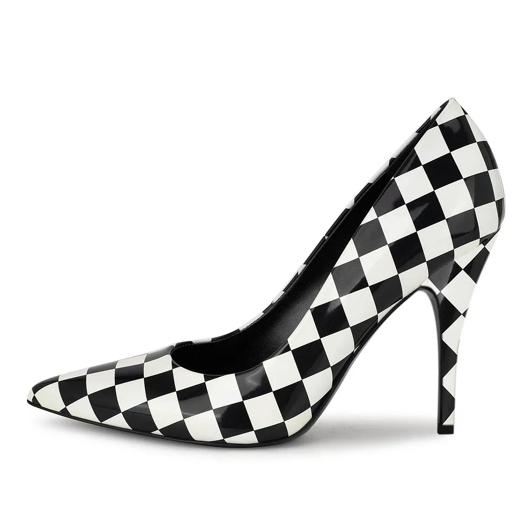 Black & White Blocks Pointed Toe Stiletto Heel Pumps for Women
