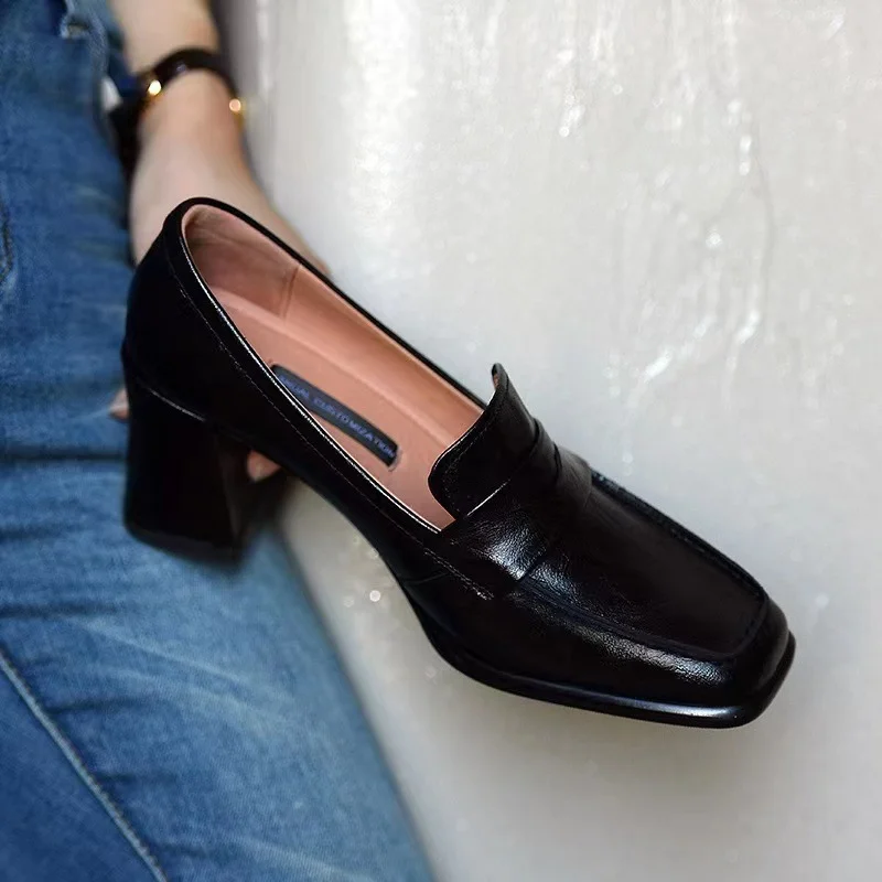 Breakj Breakj Heel High-Heeled Women's Autumn 2025 New Black British Wind Happy Shoes Temperament Square Single Shoes