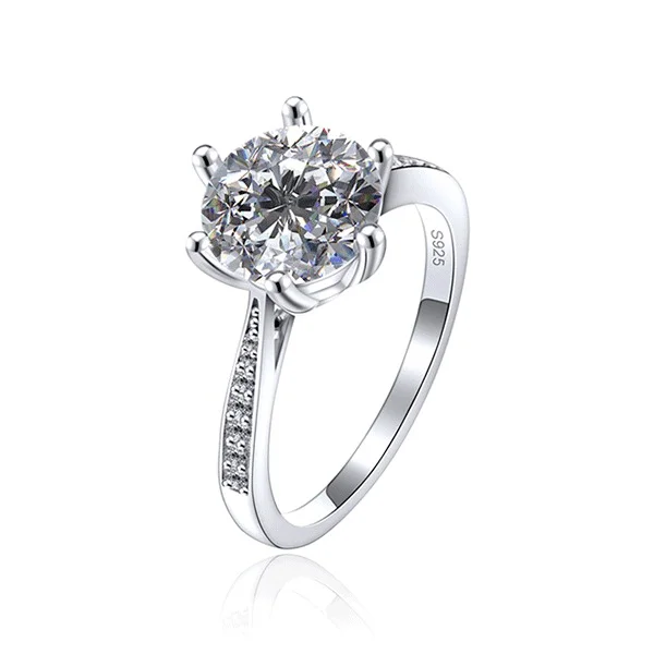 Silver Round Created Six Prong 3 CT Engagement Ring