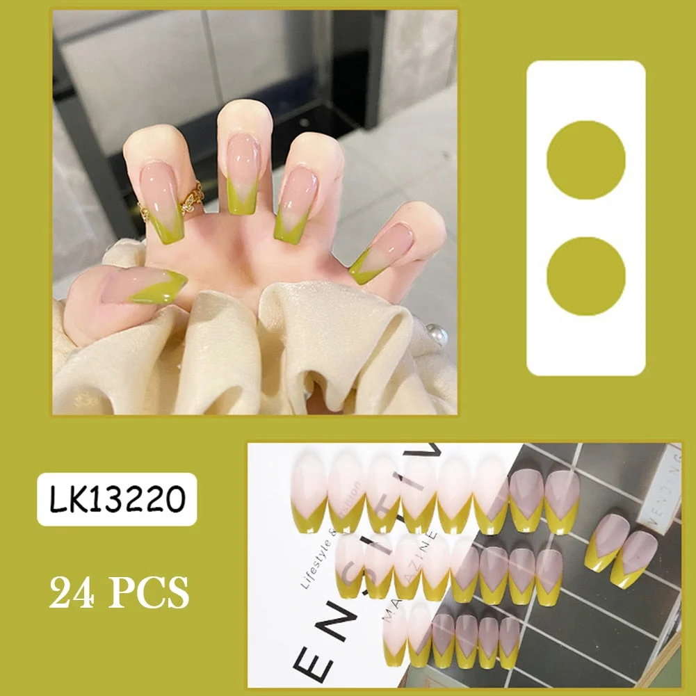 false nails short Green Solid Color with Gold Foil and Shell 3D Decoration Fake Nails Cute Bride Fake Nails Full Nail Tips-Nail Inspo