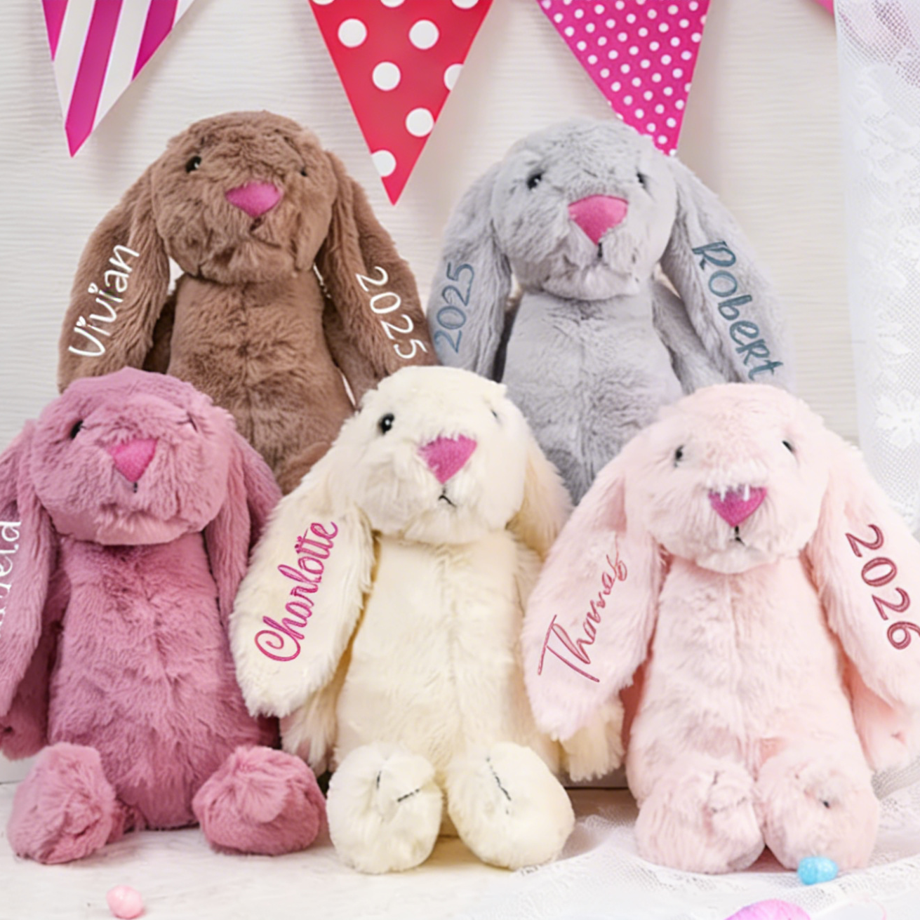 Personalized Easter Bunny Rabbit, Custom Name Monogrammed Embroidered Bunny, Fluffy Rabbit with Long Ears,Plush Bunny Toy, Gift for Baby Kids