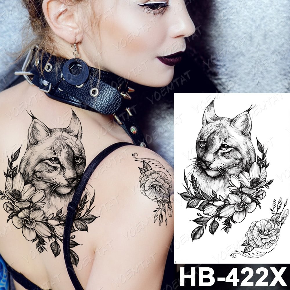 Waterproof Temporary Tattoo Sticker Flowers Cat Lynx Flash Tattoos Owl Satan Goat Body Art Arm Fake Tatoo Women Men