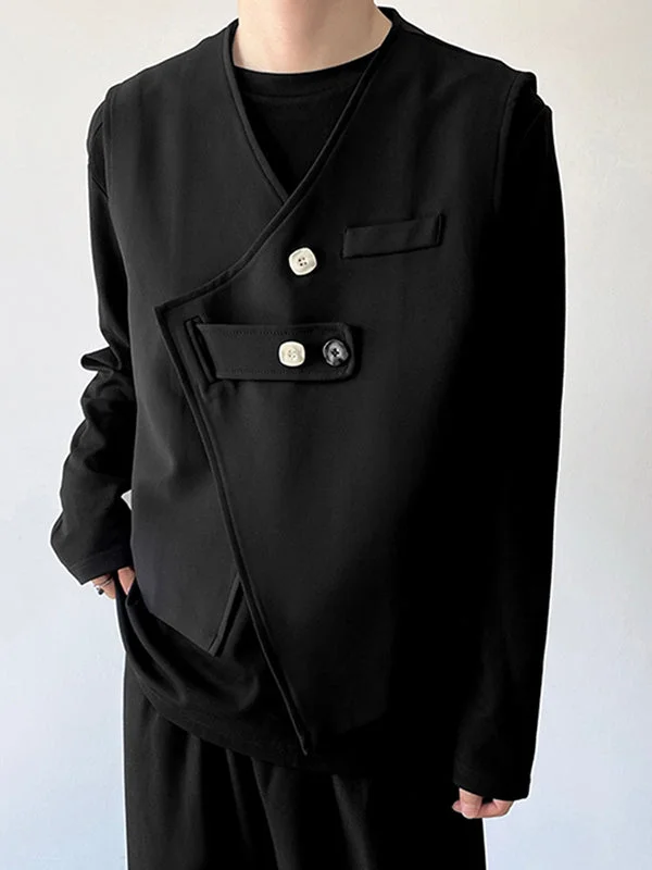 Aonga - Mens Irregular Button Front Solid Waistcoat