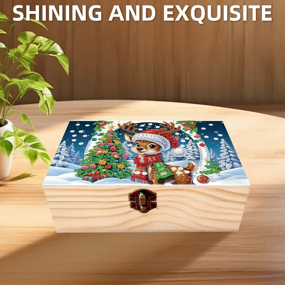 5D DIY Diamond Painting Handmade Wood Storage Box Crystal Storage Case (Deer)