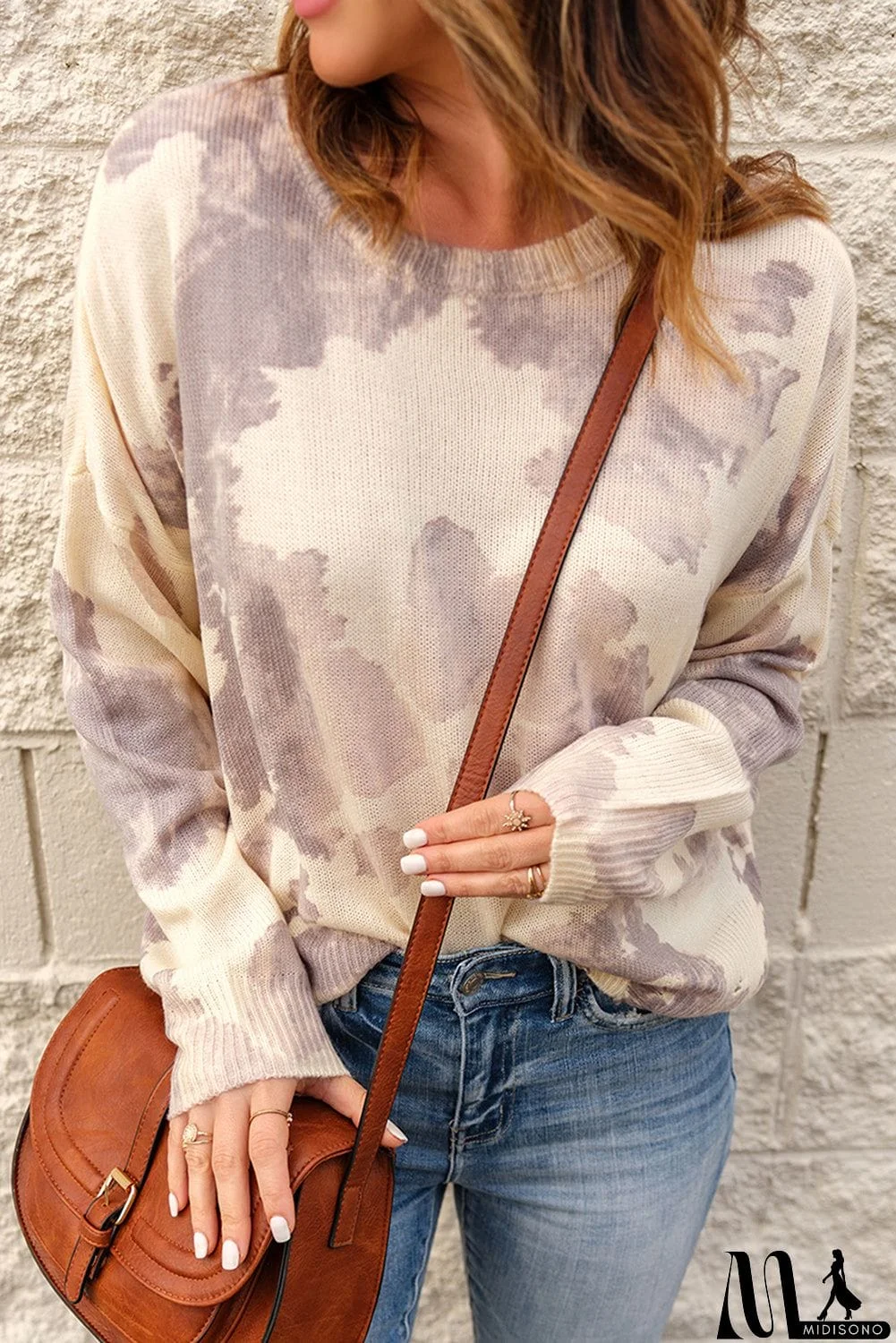 MidiSono - Beige Stain Washed Tie Dye Sweater