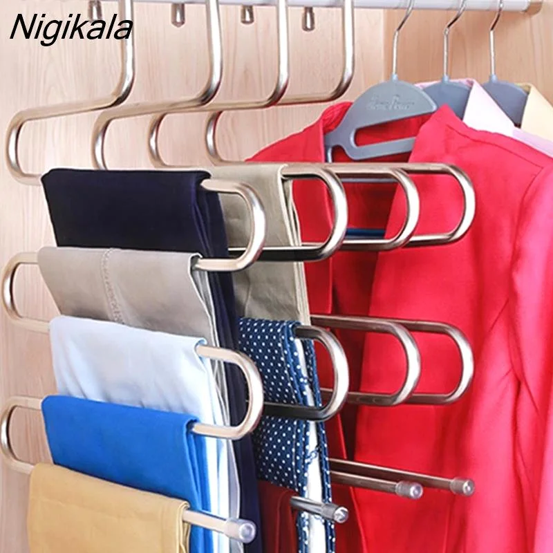 Nigikala layers Stainless Steel Clothes Hangers S Shape Pants Storage Hangers Clothes Storage Rack Multilayer Storage Cloth Hanger