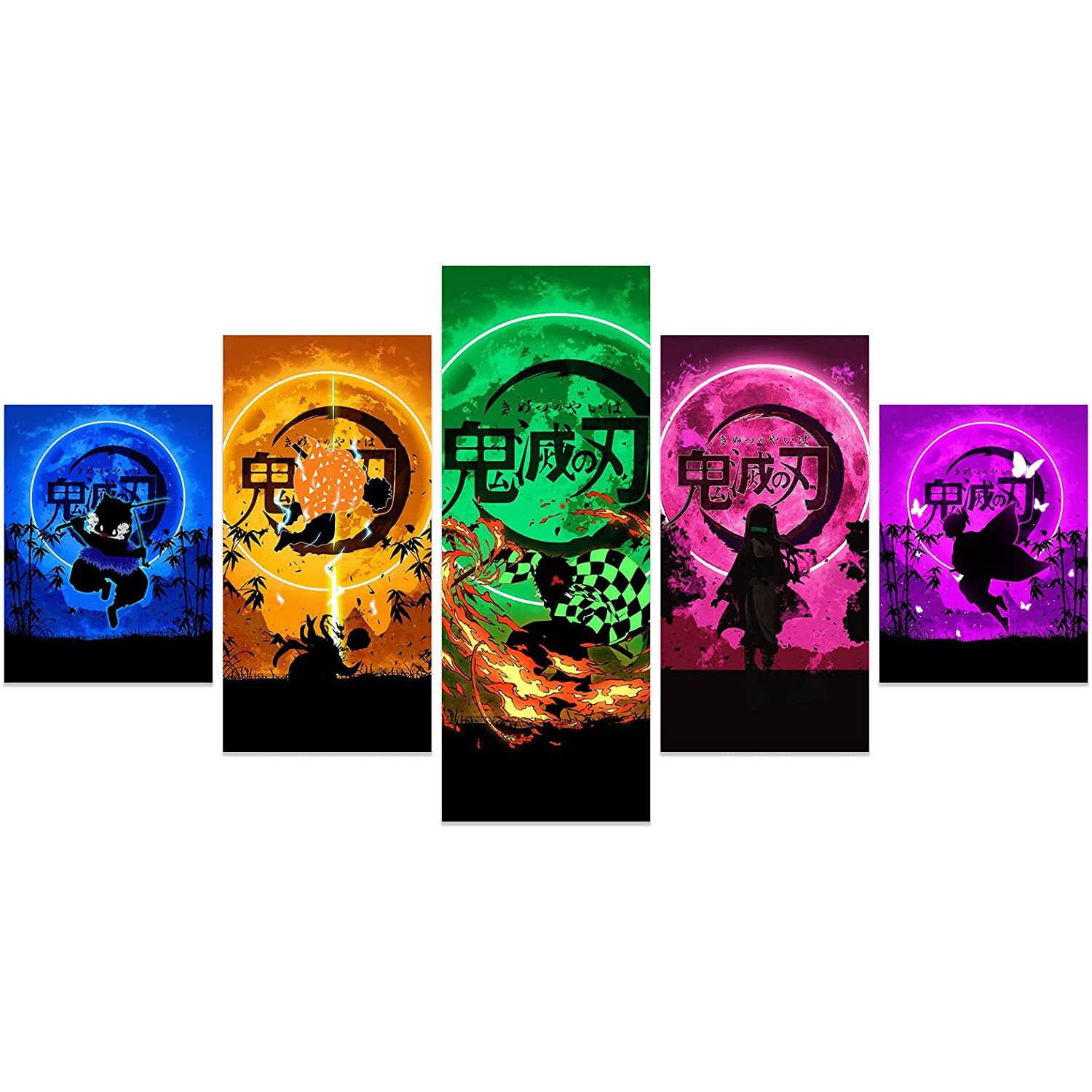 Demon Slayer Kimetsu Japanese Anime No Framed 5Pcs Wall Art Canvas Poster Pictures Paintings Home Decor Living Room Decoration