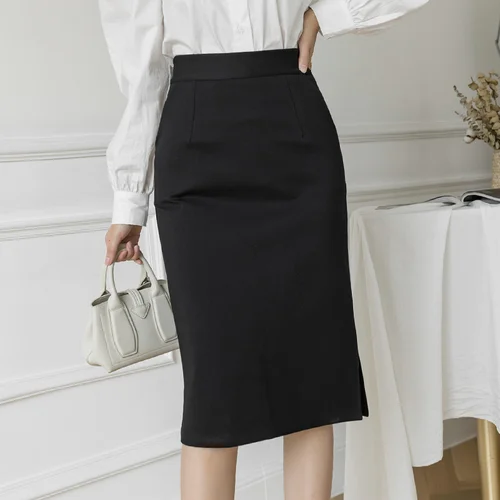 Mongw Korean High Wiast Office Skirt Oversized 2023 Women Summer Bodycon Long Skirts Elegant Sexy Pockets Midi Pencil Skirt