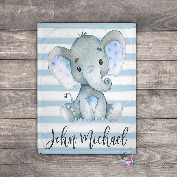 Personalized Blue Elephant Blanket Custom Name Gifts For Baby Boy