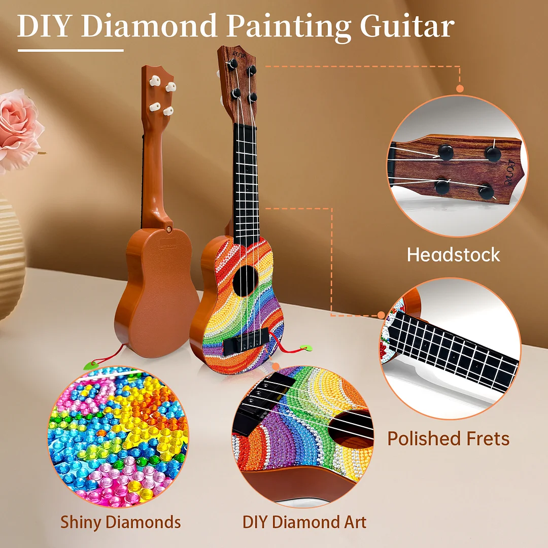 DIY Wooden Guitar Diamond Art Ornament Unique Gifts for Musicians (Rainbow)
