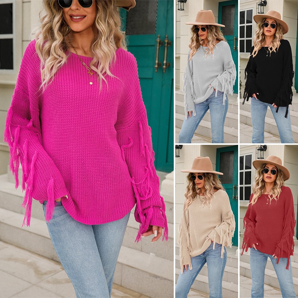 women's knitted fringed sweater  LILYELF