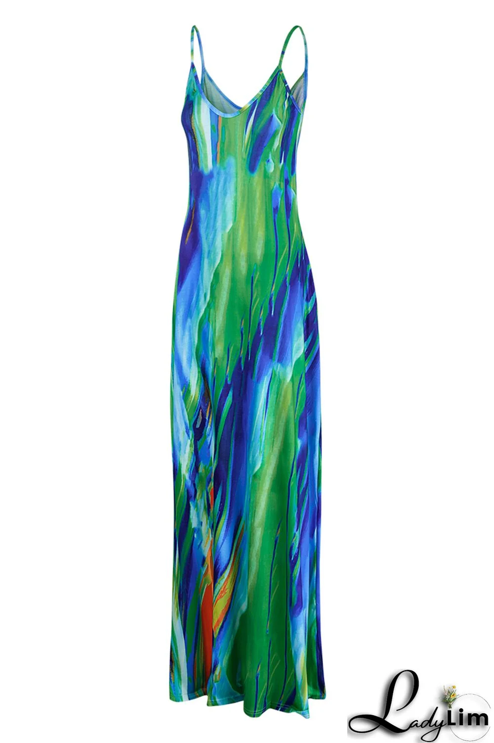 Red Fashion Sexy Print Backless Spaghetti Strap Long Dress