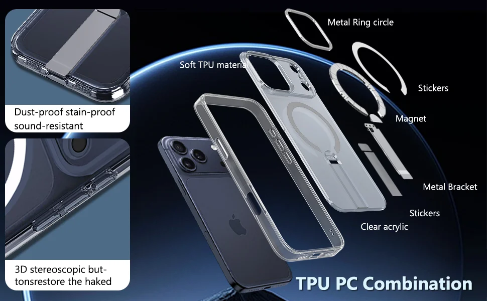 Suitable For Apple 17 Mobile Phone Case Straight Rotating Magnetic Stand Magsafe Transparent Iphone17Pro Mobile Phone Case