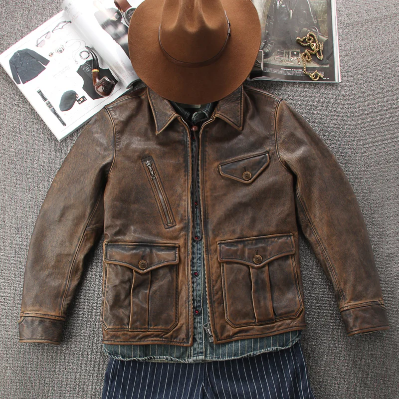 Vintage Distressed Casual Lapel Leather Biker Jacket