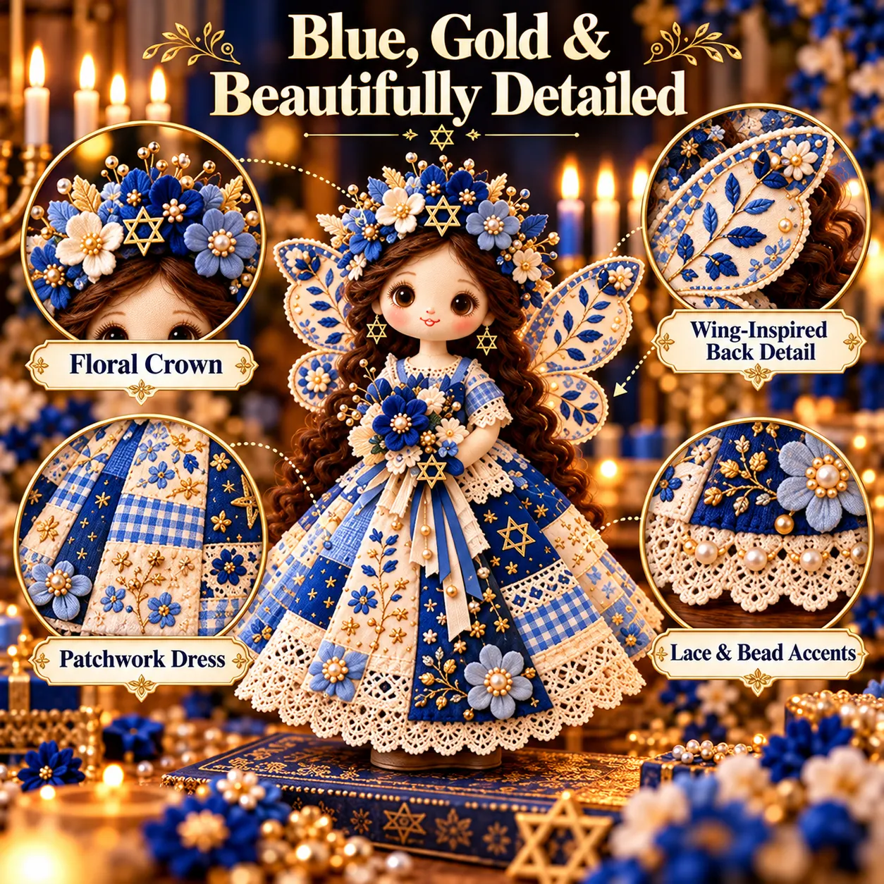 Hanukkah DIY patchwork doll kit design detail