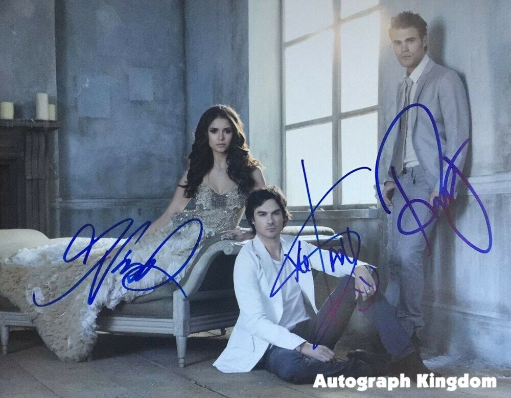 The Vampire Diaries Cast x 3 Paul, Nina & Ian 8 x 10 Autographed Photo Poster painting (PP)