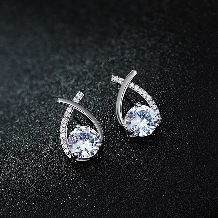 Fashion Silver Geometric Diamond Earrings  Flycurvy [product_label]