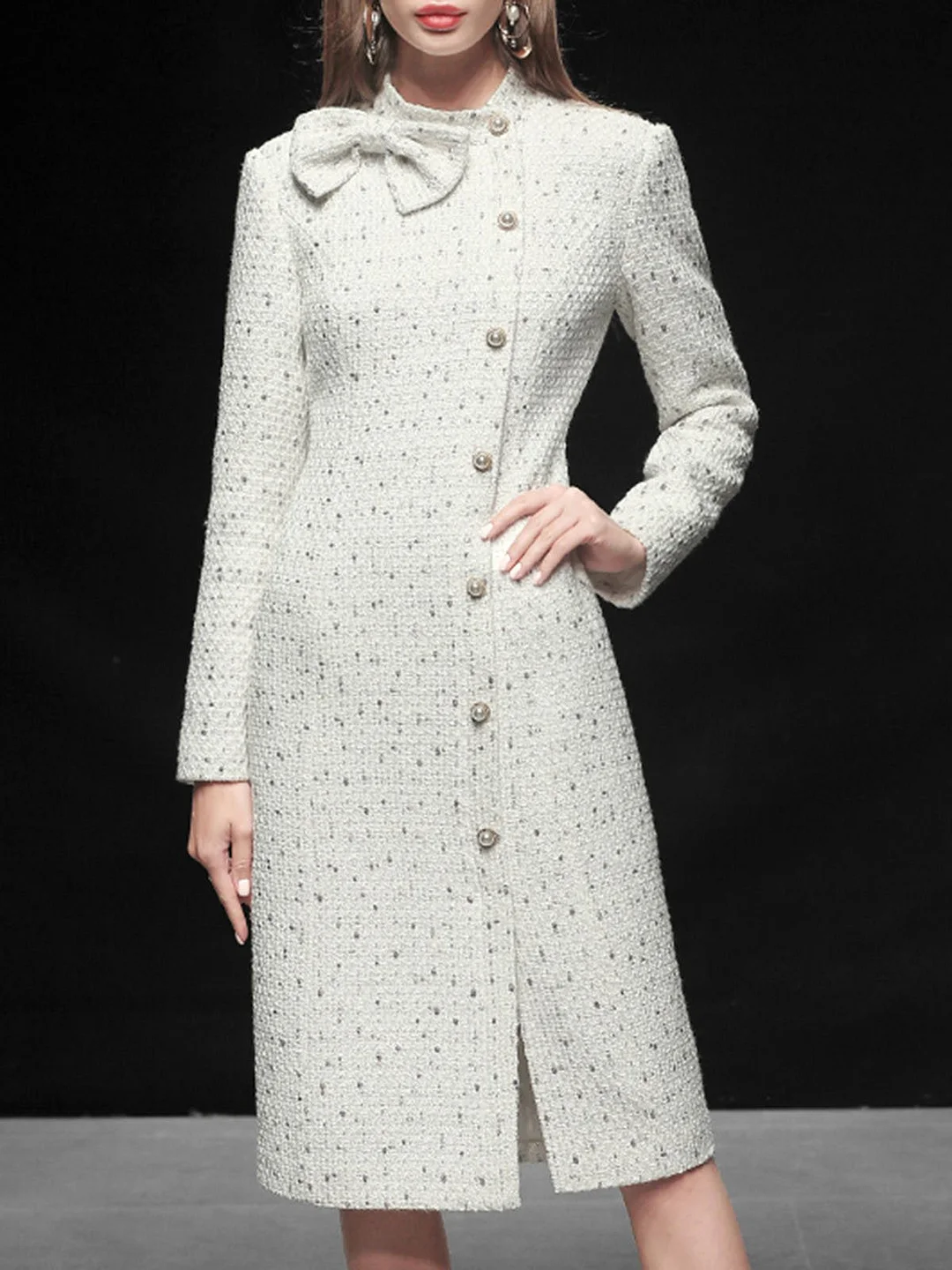 Sheath Date Bow Solid Elegant Midi Dress