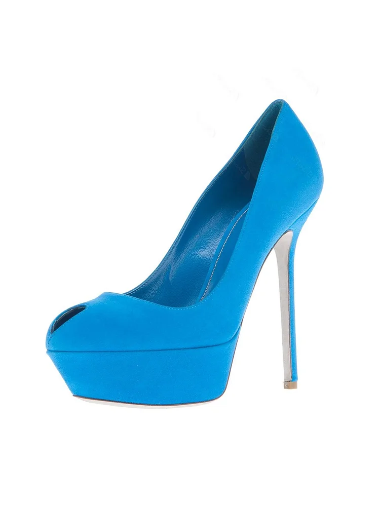 Cobalt Blue Shoes Vegan Suede Stiletto Heel Platform Pumps for Office Ladies |FSJ Shoes