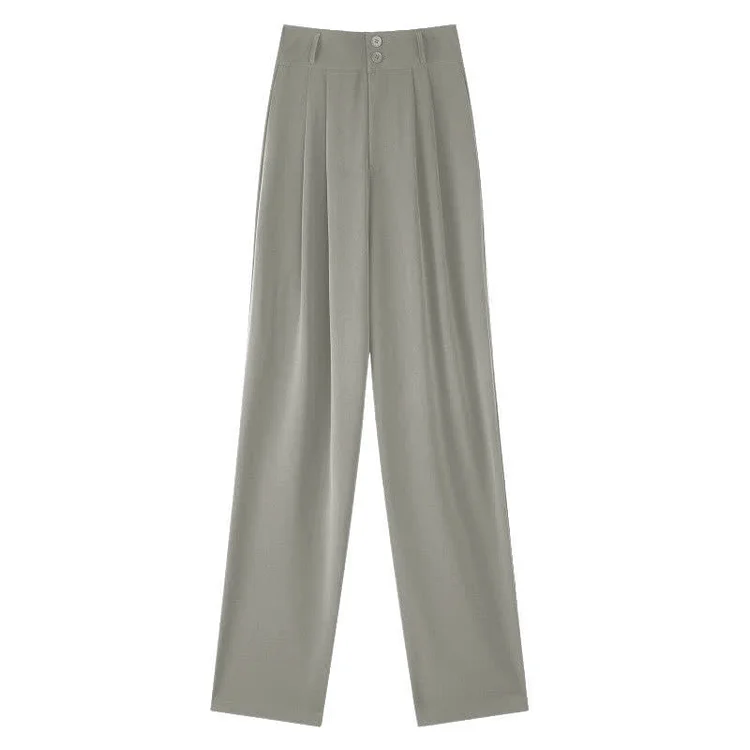 High Waist Wide Leg Double Button Drape Suit Pants - Modakawa modakawa
