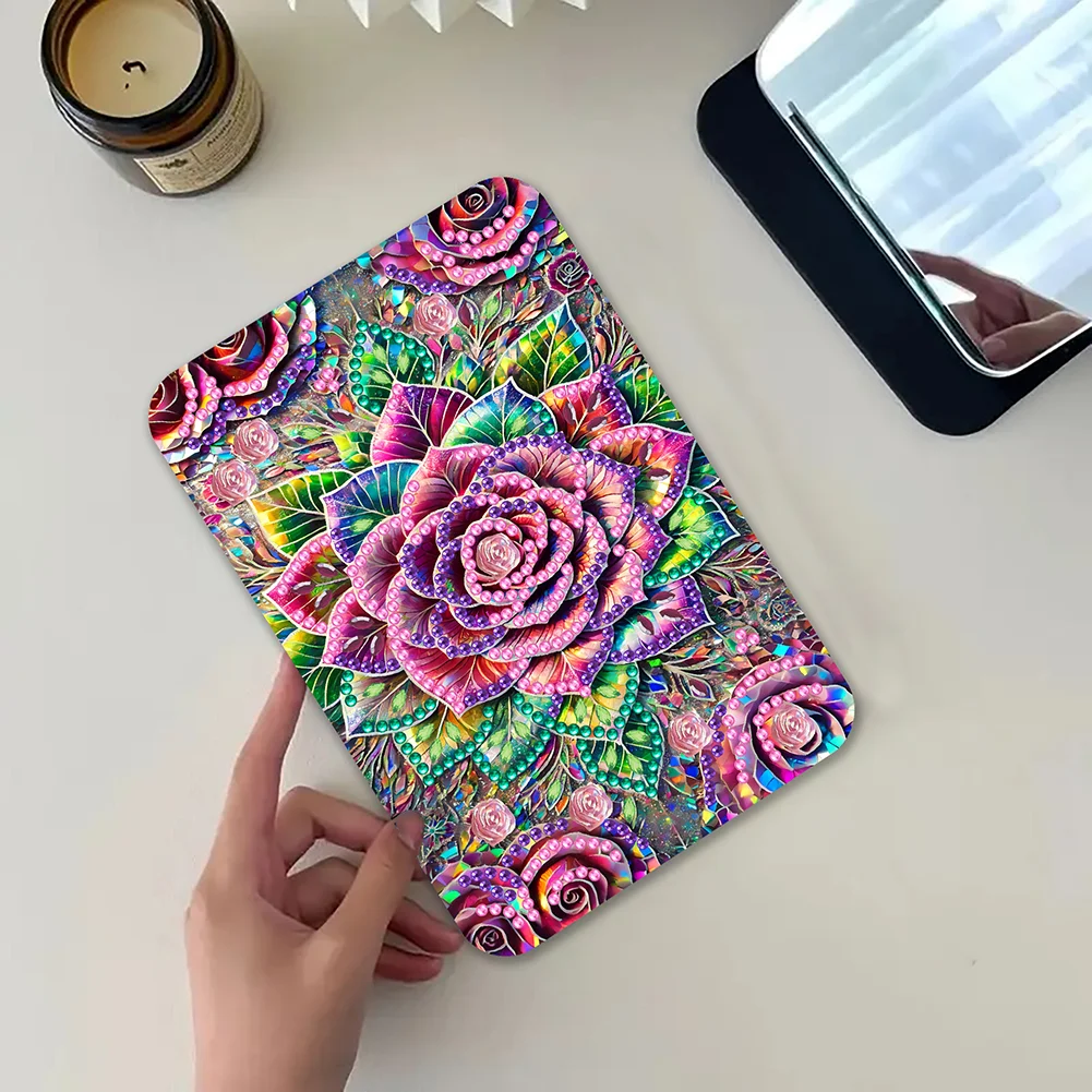 DIY Diamond Art Shiny Crystal Mirror Lightweight Standing Makeup Mirror (Rose)