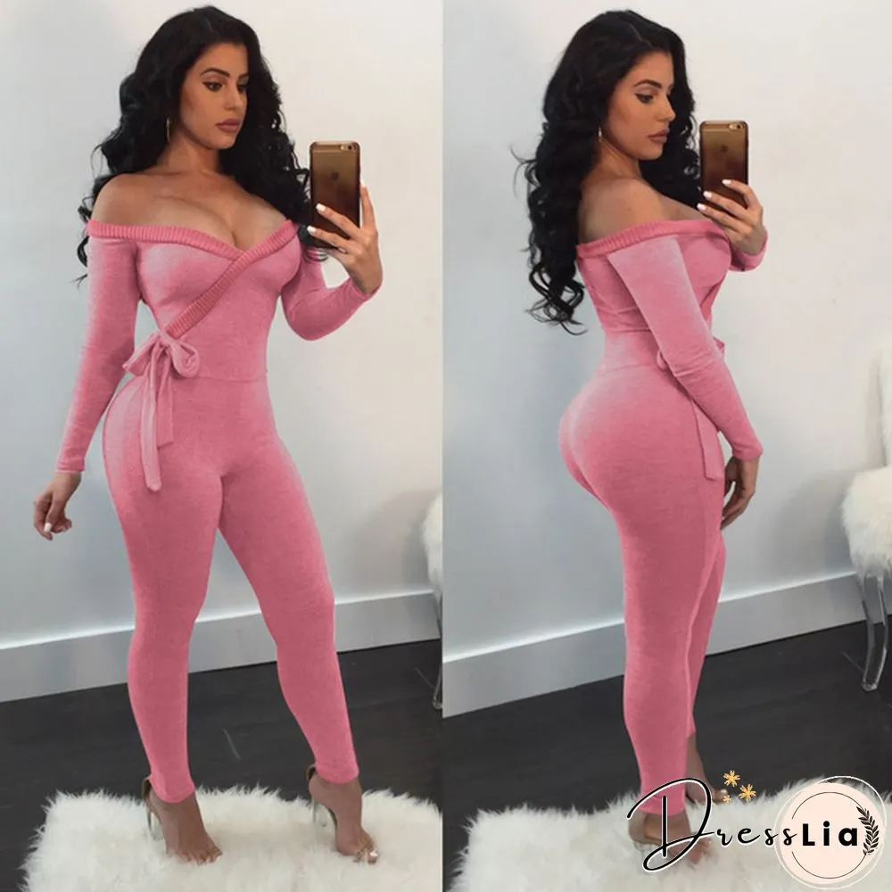 Womens Off-Shoulder Bodycon Long-Sleeve Clubwear Playsuit Jumpsuits Rompers Skinny Sexy