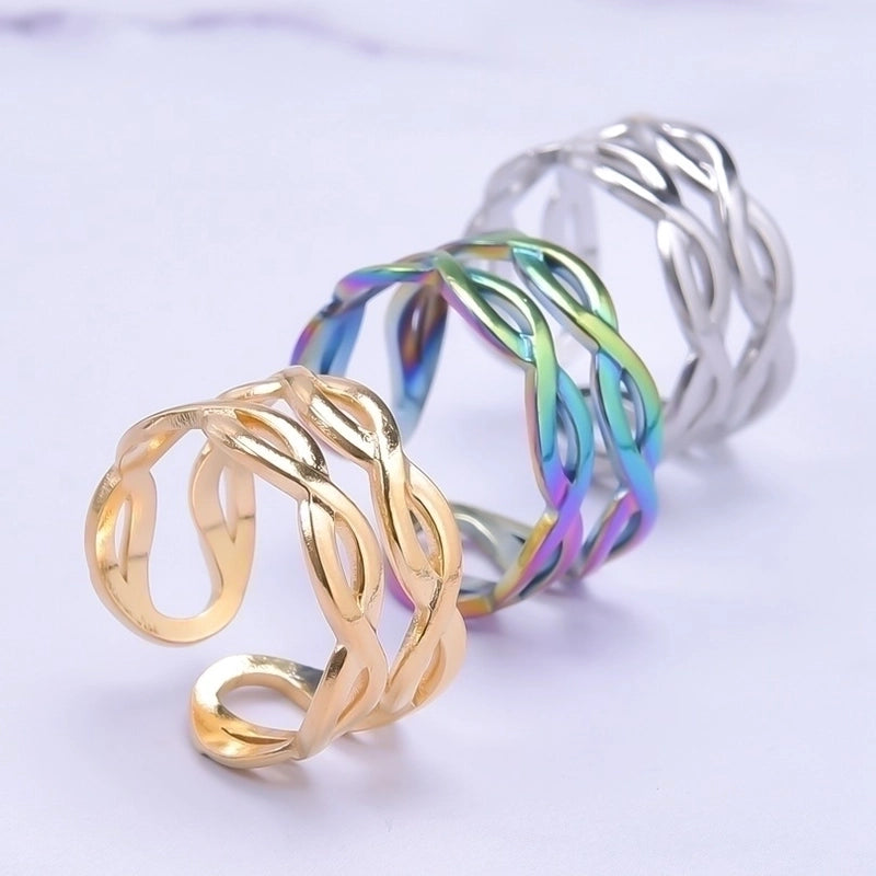 Casual Geometric 304 Stainless Steel 18K Gold Plated Enamel Open Rings