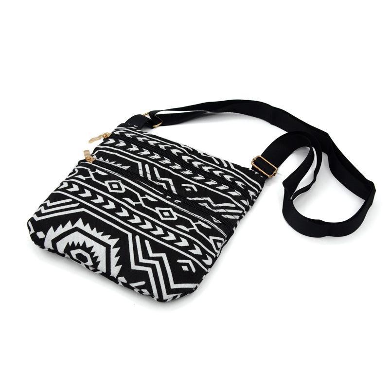 Ladies ethnic simple geometric elements soft canvas messenger bag