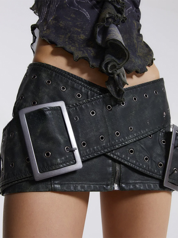 Y2K Crisscross Belt Low Rise Hot Leather Skirts