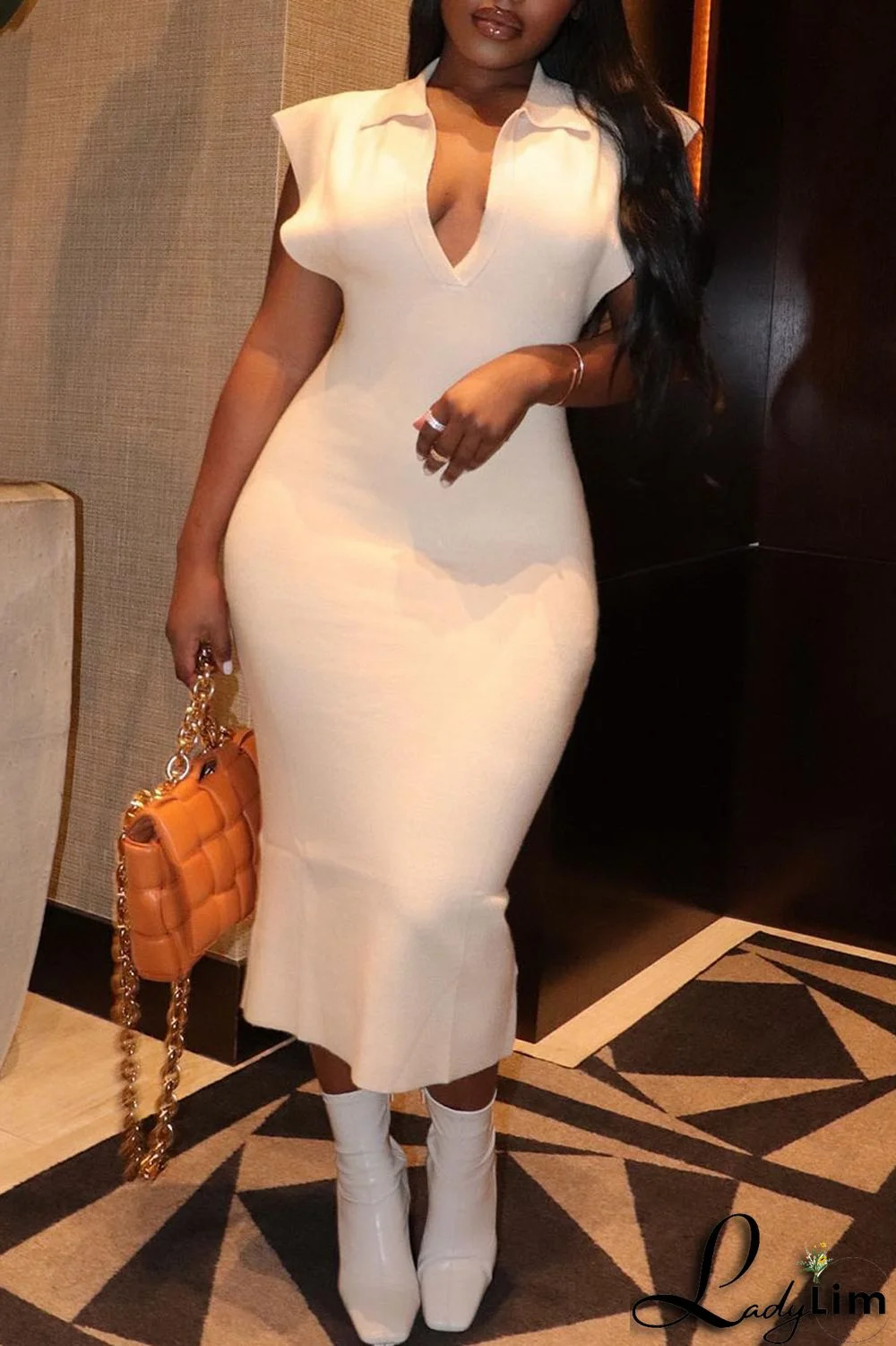 Black Casual Solid Split Joint Turndown Collar One Step Skirt Dresses