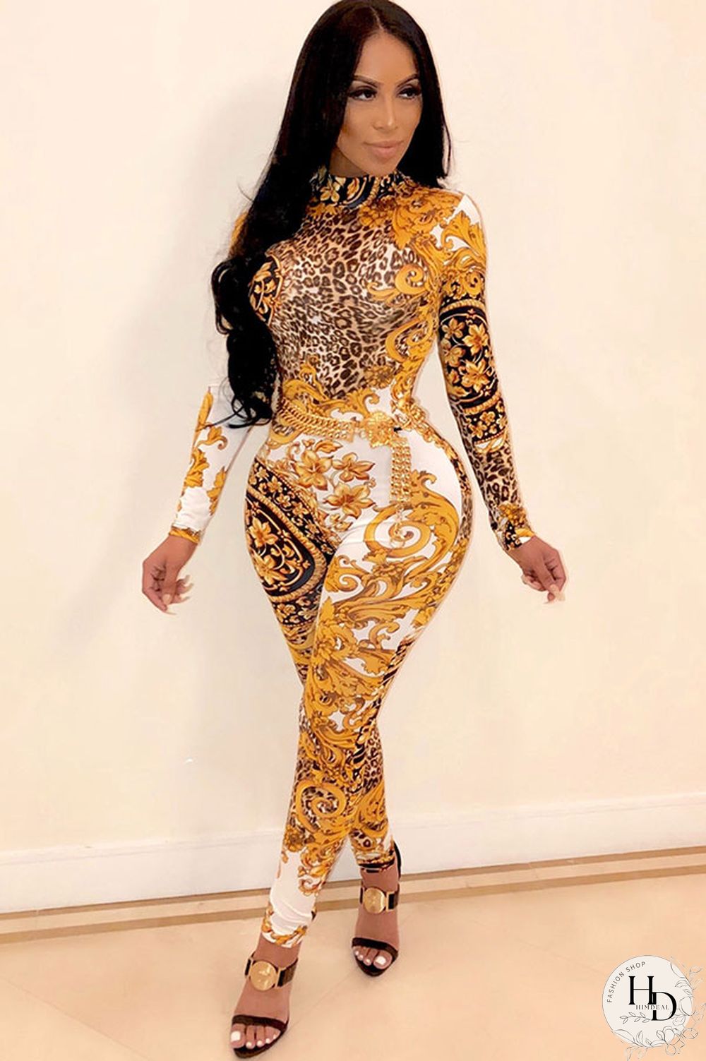 Yellow Polyester Long Sleeve Mid Print pencil Pants